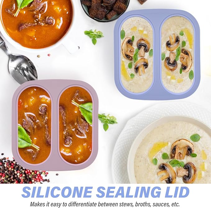 Mossime Silicone Soup Freezer Molds: 1 Cup Silicone Freezer Trays with Lid - 4 Packs Easy Release Soup Freezer Containers - 250ml 125ml Portion Large Cubes for Ice Soup (4, Blue/Purple)