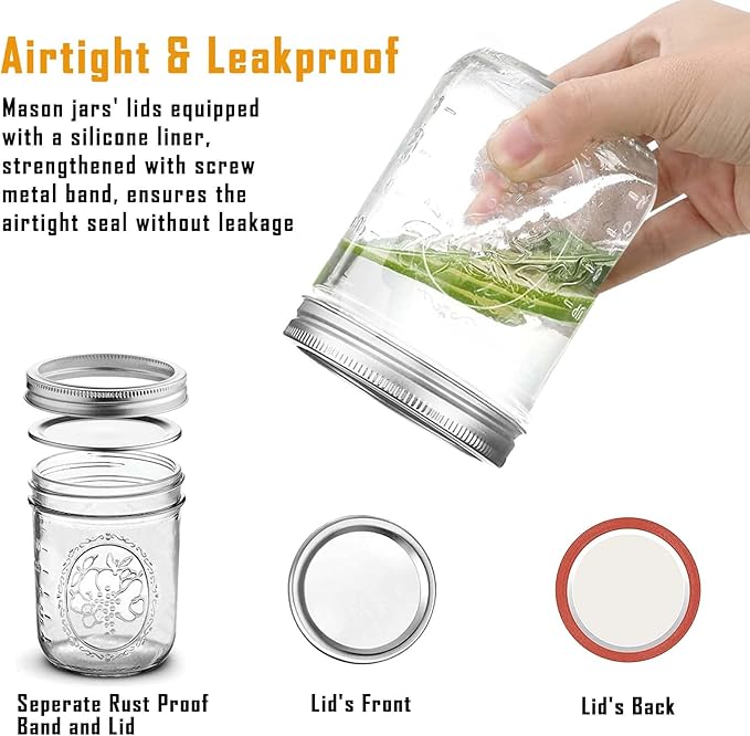 Miuyhji Wide Mouth Mason Jars 16 oz with Lids [6 Pack], Canning Jars with Metal Airtight Lids and Bands, 16 oz Glass Jars for Fermenting, Pickling, Freezing, Preserving, Meal Prep, Jar Décor
