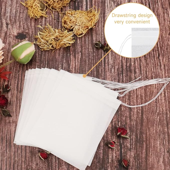 NEPAK 100Pcs Tea Bags for Loose Leaf Tea,3.15 x 3.94 inches Empty Tea Bags,Disposable Fillable Teabags,Tea Filter Bags for Loose Tea