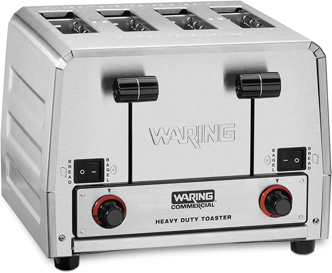 Waring Commercial WCT855 4-Slice Heavy Duty Commercial Pop-Up Bread/Bagel Toaster, 240V, 2700W, 6-15 Phase Plug