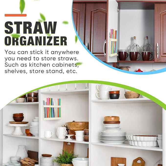Qinyoung Acrylic Straw Holder for Cabinet Door with Double Sided Adhesive Tape Reusable Straw Organizer Tumbler Storage Kitchen Accessories Container for Counter Cupboard(Classic,Large,Milky Yellow)