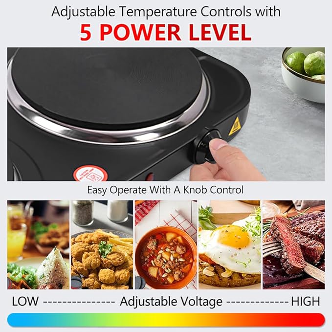 Electric Countertop Burner, Double Burner, 2000W Induction Cooktop, Portable Electric Hot Plate, 5 Level Adjustable Temperature Control Cooking Ranges for Home Dorm Camping Cooking（Black Disk）