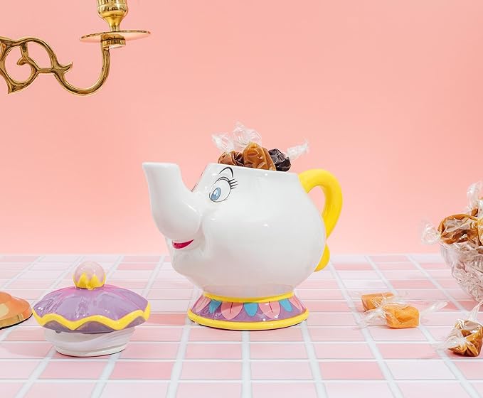 Silver Buffalo Disney Beauty and the Beast Mrs. Potts Teapot 3D Sculpted Ceramic Cookie Snack Candy Jar (Small)