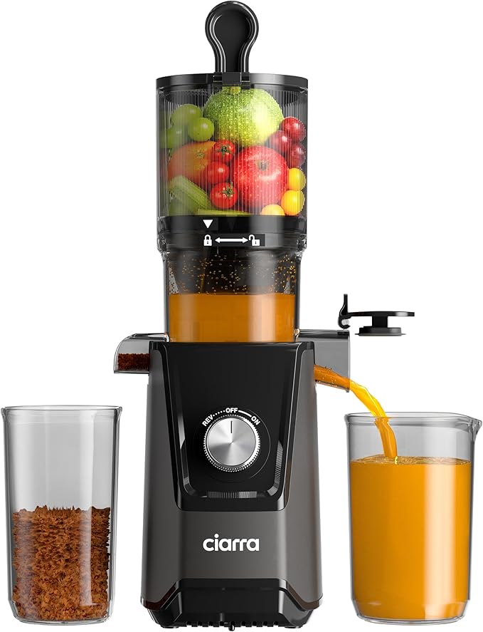 Ciarra Cold Press Juicer - 4.3” XL Feed Chute, Quiet Motor, 406Oz BPA-Free Juicer Machines, 99% Juice Yield Slow Masticating Juicer for Whole Fruits & Vegetables, Easy to Clean