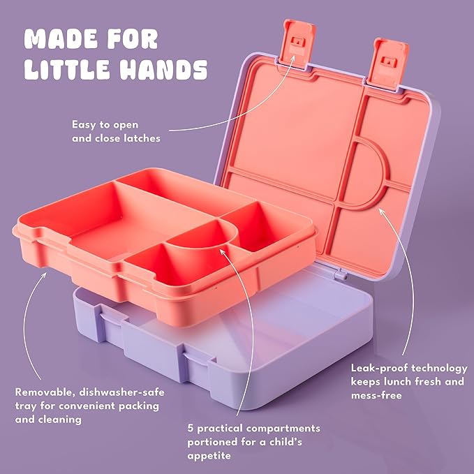 Personalized Bento Box for Kids with Safari Icon and Name - Yellow - 5 Compartments Drop-Proof Bento Box, Dishwasher Safe, Made with BPA-Free Materials, Bento Lunch Box for Kids and Toddlers