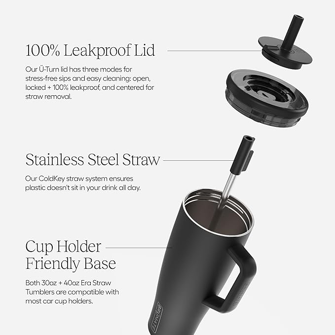 BrüMate Era 40 oz Tumbler with Handle and Straw | 100% Leakproof Insulated Water Bottle Tumbler with Lid and Flexible SoftSip Straw | Made of Stainless Steel | Cup Holder Friendly | 40oz (Zebra)