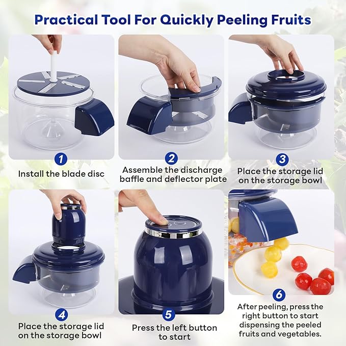 Automatic Grape Peeler Machine, Electric Garlic & Cherry Tomato Peeler Skin Remover Tool for Small Fruits, Effortless Peeling for Home Kitchen (Blue-1PC)
