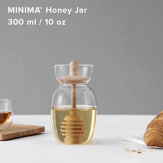 Viva Handmade Small Glass Honey Jar with Dipper and Lid – Borosilicate Glass Honey Container Dispenser, No-Drip Wood Stick for Smooth Pouring – 10 oz / 300 ml for Kitchen & Tea Ritual