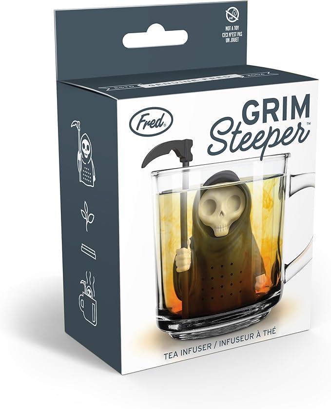 Genuine Fred Grim Steeper Reusable Silicone Tea Infuser,Black Grim Reaper Design,Fun and Clever Kitchen Gadget for Tea Lovers and Enthusiasts,(Pack of 2)
