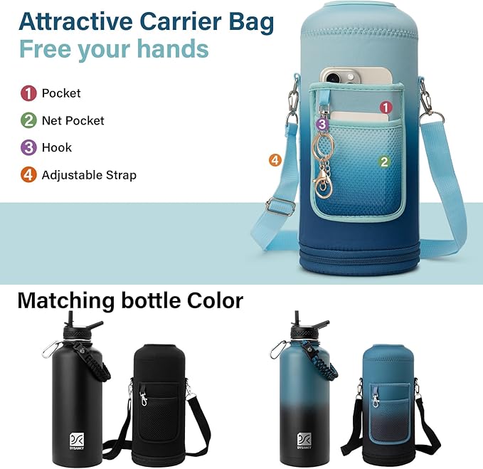 DYSANKY Insulated Water Bottle | Thickened Stainless Steel for Gym and Hiking with Straw, Carrier Bag, Handle Strap | BPA-Free 87 oz
