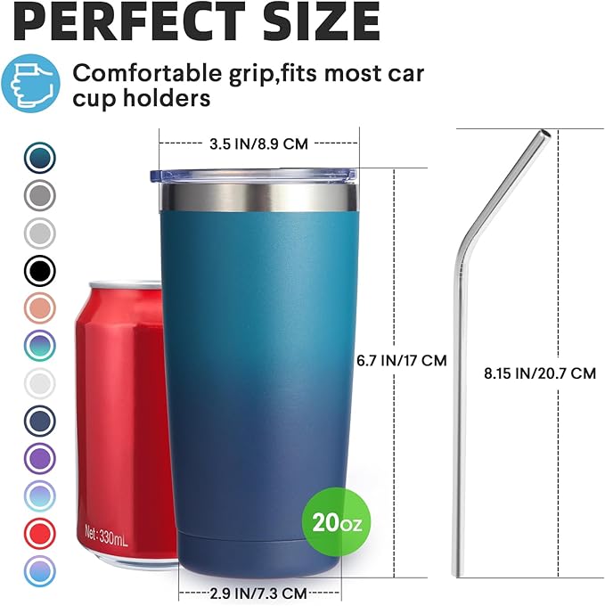 Volhoply 20oz Stainless Steel Tumbler with Lid and Straw Bulk 4 Pack,Double Wall Insulated Travel Iced Coffee Mug Fits Cup holder,Powder Coated Cups for Cold Drinks,Gifts for Women（Dark Night,4 Set）