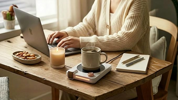 Coffee Mug Warmer for Desk, 40W Electric Cup Warmer with Digital Display, 9 Temp Settings, 1–12H Timer & Auto On/Off, LED Display Candle & Beverage Warmer Plate.