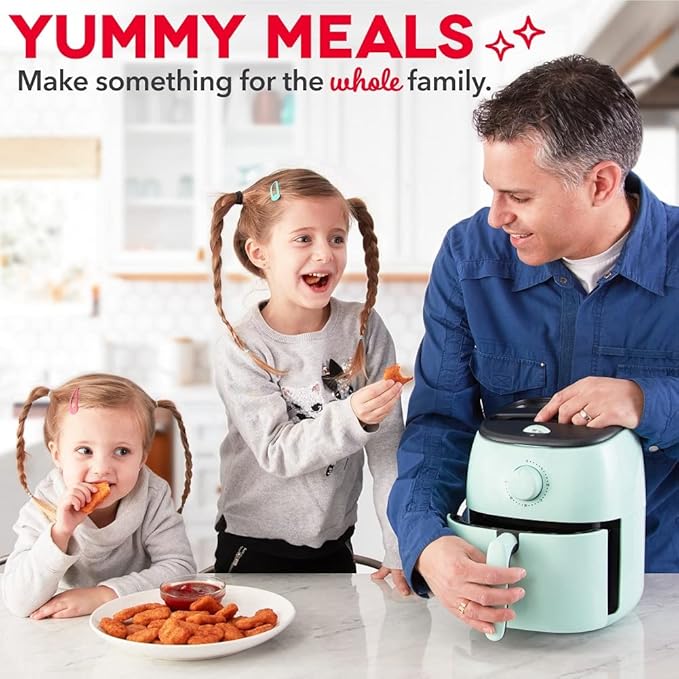 Dash Tasti-Crisp™ Air Fryer - AirCrisp® Technology - Compact Design with Adjustable Temperature Control - Nonstick Fry Basket & Auto Shut-Off Feature - 2.6 Quarts - Aqua