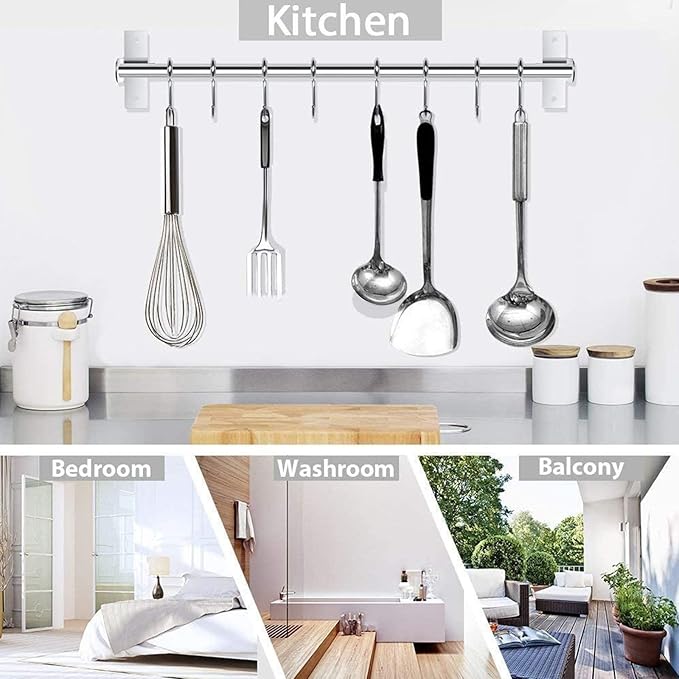 Kitchen Utensils Holder Hanging Racks 304 Stainless Steel Rail Utensil Storage Hanger Wall Mounted Rack for Tools and Pots(40cm)