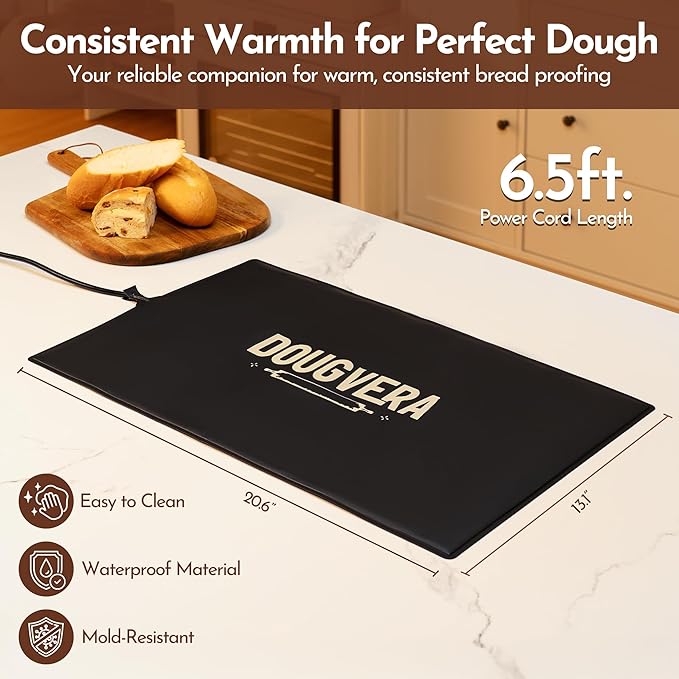 Bread Proofing Mat 13 x 21In Bread Proofer Warming Mat for Food – Temperature Controlled Sourdough Heating Pad for Home Baking – Waterproof Casing – 2.1M Cord with Standard Plug