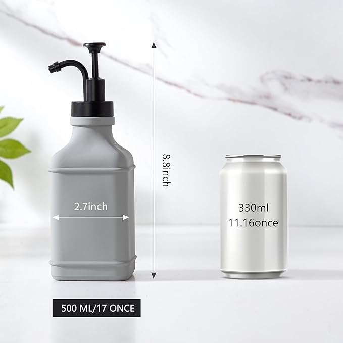 Enra Glass Soap Dispenser,17oz Bathroom Soap Dispenser,Hand Liquid Soap Dispensers with Stainless Steel Pump for Bathroom,Kitchen(Light Gray)