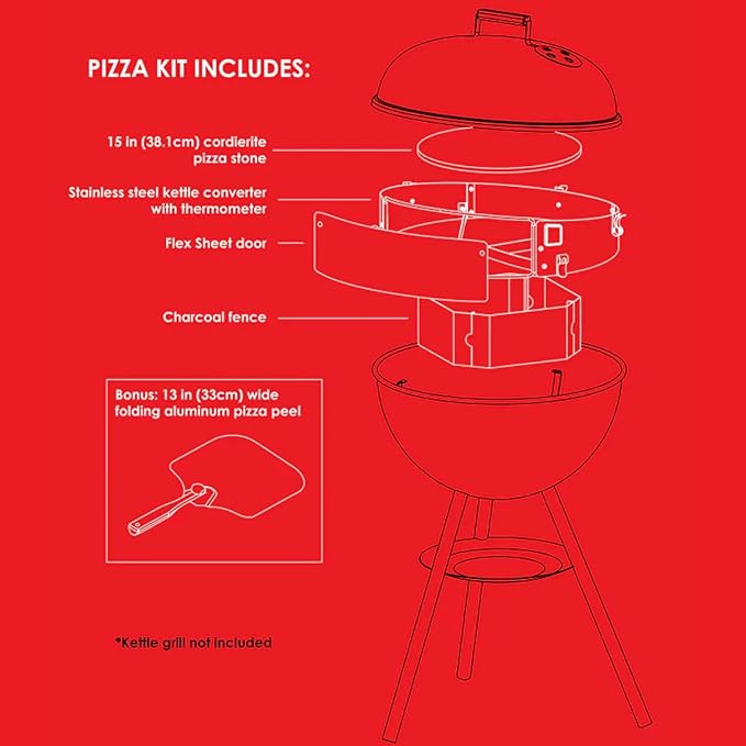 Pizzacraft PC7001 PizzaQue Deluxe Outdoor Pizza Oven Kettle Grill Conversion Kit, Silver, 18''/22.5''
