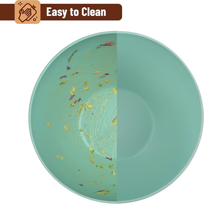 BAMBOO LAND- Extra Large Salad Bowl with Wooden Lid, 11.4 Inch/177 Oz, Mint Green, Bamboo Fiber Salad Bowl with Serving Utensils, Wide Applications