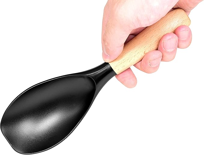 Seki Japan Stylish Kitchen Tool, Flexible Non Stick Heat Resistant Nylon Cooking Spoon, Wooden Handle Basting Spoon for Soup, Salad, Stirring, Mixing