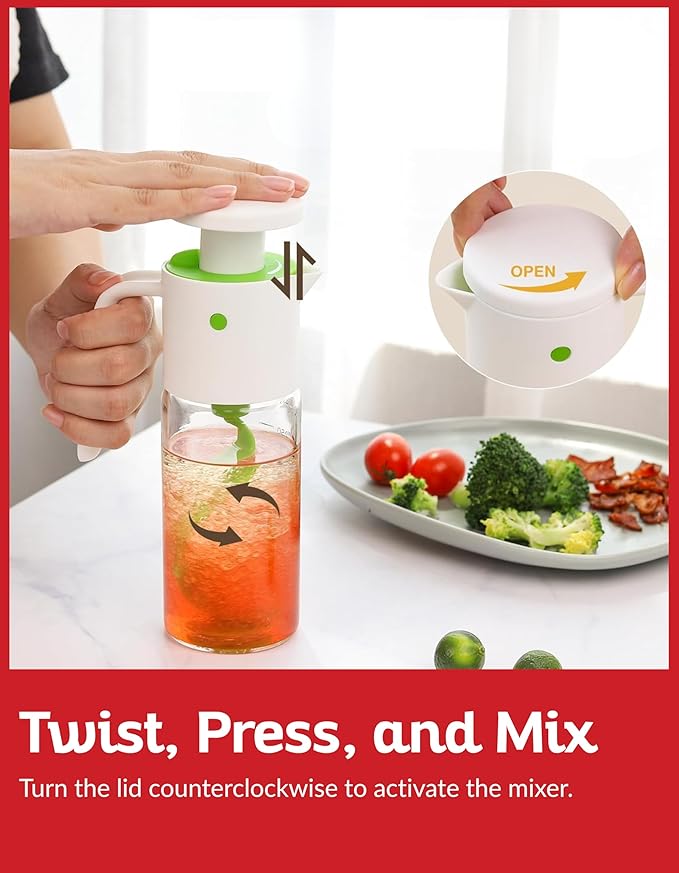 Glass Dressing Mixer Bottle & Large Salad Bowl with Acacia Utensils – Leakproof Measuring Shaker with 11" Glass Serving Bowl for Fresh Dressings, Salad Prep, Table Serving & Everyday Meal Presentation