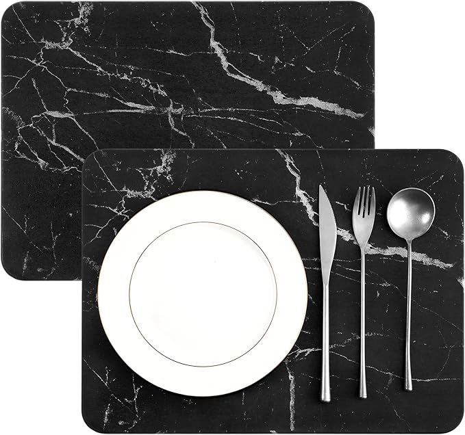 Drydiet 2 Pcs Large Dish Drying Coffee Mat for Kitchen Counter Diatomaceous Dish Dry Mat 11.8" x 18.9" Quick Drying Dry Mats for Coffee Machine Pads(Black,Marble)