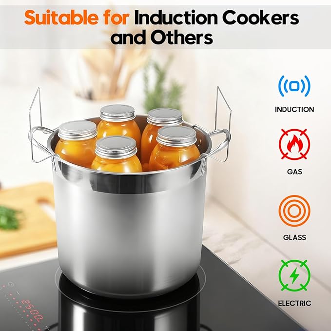 Stainless Steel Canning Pot with Rack and Lid, Large Water Bath Canner, Full Home Canning Supplies Starter Kit (20.5 Quarts, Black)