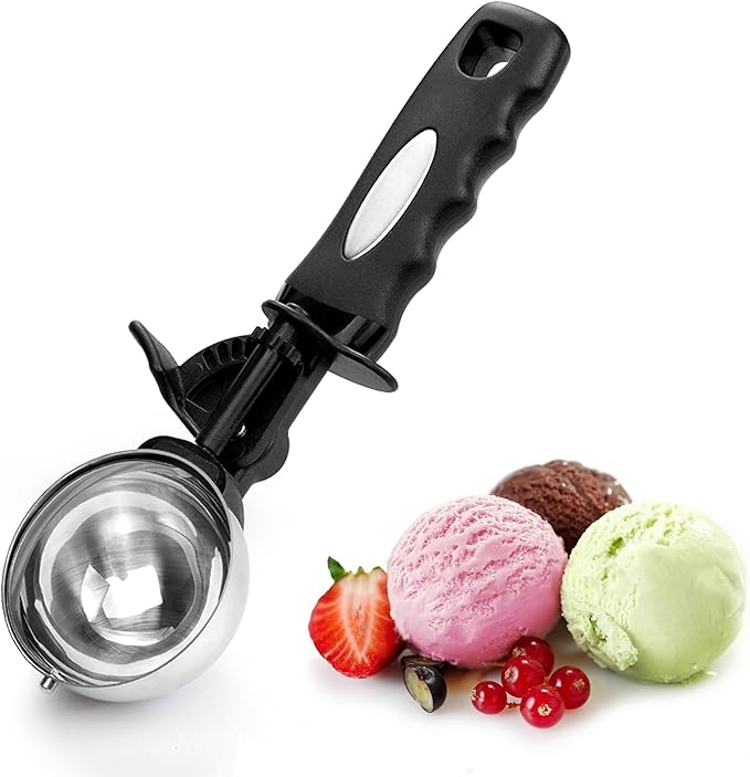 Ice Cream Scoop with Trigger, 6 Tbsp Cookie Scoop for Baking, 3 Oz Cookie dough Scooper, Large Ice Cream Scooper, Stainless Steel Portion Scoop, 90 ml