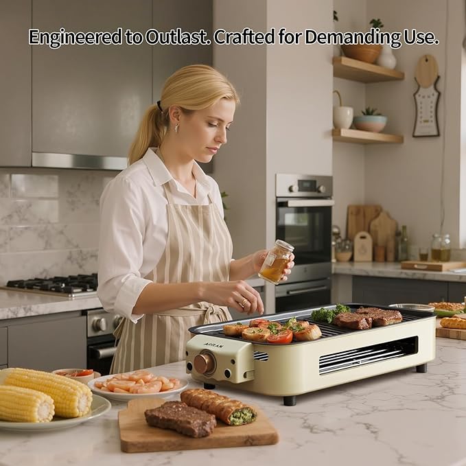 AORAN Indoor Grills Electric Smokeless – Versatile Smokeless Indoor Grill for Home Cooking, Featuring Indoor Grills Electric Smokeless, Skillet Griddle, and Kitchen Griddle Beige