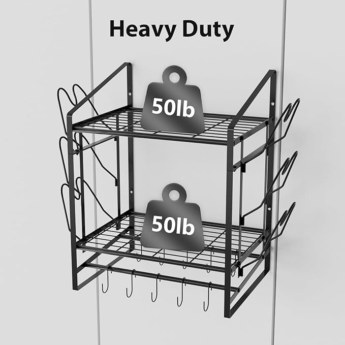 VyGrow 17 Inch Pot Rack Wall Mounted, 2 Tier Pots and Pans Organizer with 10 Hooks and 6 Pot Lid Holders, Heavy Duty Steel Pot and Pan Hanger for Kitchen Cookware Utensils Storage 24" Lx13 Wx20.5 H