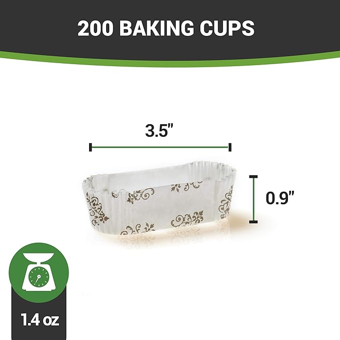 Restaurantware-Premium 3-inch Baking Cups, 1.4 oz: Regular-Ridged Elliptical Paper Baking Cups Perfect for Muffins, Cupcakes or Mini Snacks - Vintage Floral Design - Disposable - 200-CT