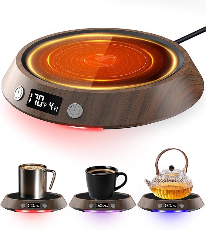 Kepwam Coffee Mug Warmer - 50W Electric Coffee Warmer for Desk 3 Temp Settings & 2-9 Timer Smart Cup Warmer for Desk Candle Warmer Plate with LED Lights Beverage Tea Milk Warmer for Home & Office