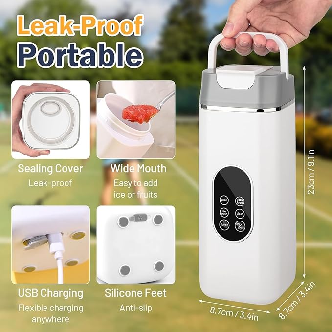 Portable Blender, 420 ml 12 Stainless Steel Blades USB Rechargeable Easy to Use & Self-Cleaning for Carrying or Storage (Black)