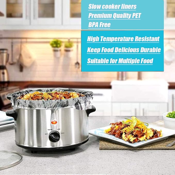 Slow Cooker Liners 40 Count Cooking Bags Extra Large Size Disposable Pot Liners, Fit 6QT to 10QT for Slow Cooker Cooking Trays Suitable for Oval & Round Pots 14"x 22", 40 Liners