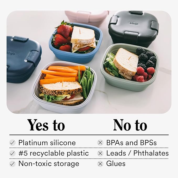 STOJO Collapsible Sandwich Box – 24oz, Reusable Food Storage Container, Silicone Bowl for Hot/Cold Food – Meal Prep, Lunch, Camping, Hiking – Dishwasher Safe (Set of 1, Sage)