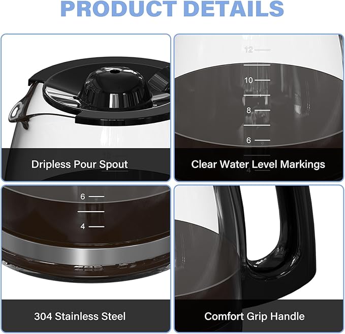 12 Cup Coffee Maker Carafe Replacement Pot Compatible with Hamilton Beach Flexbrew Models: 49902, 49915, 49905C, CM4309, 49317, 49467, 49611, 49904, 49934, 46230, 46290, 46293, Part Number: 990136800