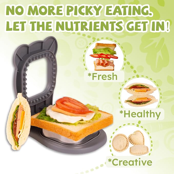 Uncrustables Sandwich Maker Sealer Cutter, Crustless Sandwich Cutter, PB&J Uncrustable Maker - Color Grey, Square Shape