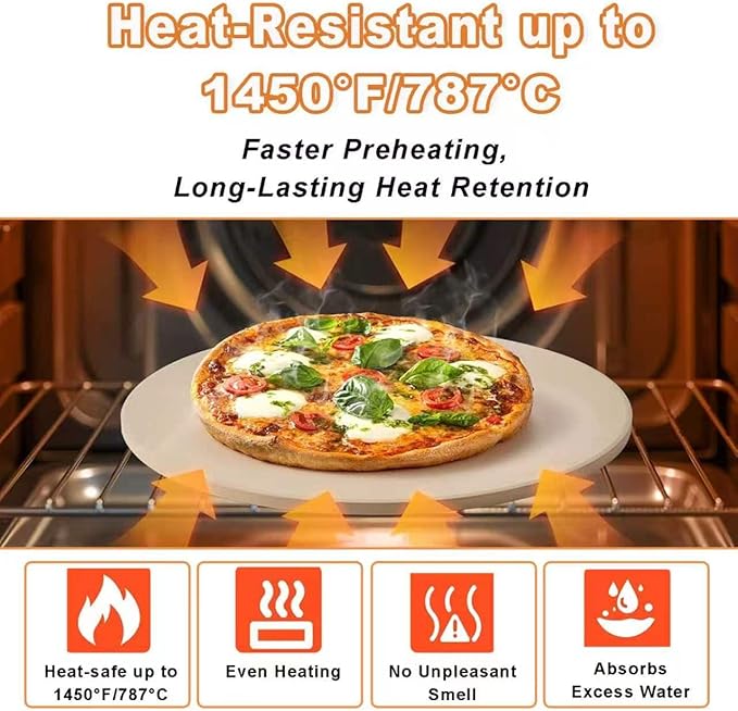 15" Round Pizza Stone for Grill Oven, Heavy Duty Cordierite Baking Stone Cooking Pan, Durable Large Pizza Grilling Stone, Ideal for Grilling Baking Several Sizes of Pizzas