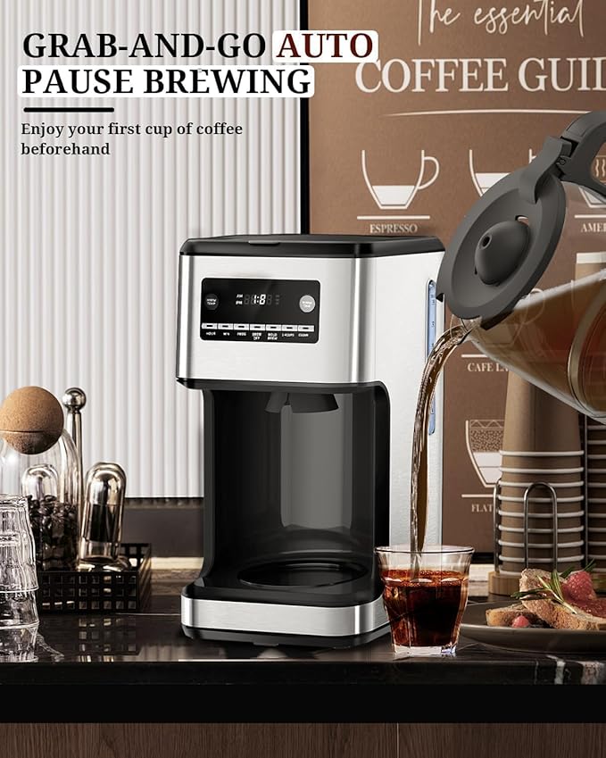 Kismile Coffee Maker, 14-Cup Programmable Drip Coffee Makers Machines with Timer, Keep Hot Plate & Reusable Filter, Self-Cleaning, Auto Pause, Stainless Steel