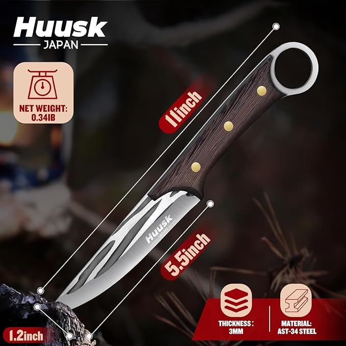Huusk Japanese Boning Knife for Meat Cutting 5.5 Inch, Full Tang Deboning Knives, Small BBQ Trimming Knife with Sheath, Hand Forged Fish Fillet Knives for Meat, Fish, Poultry, Gift for Men