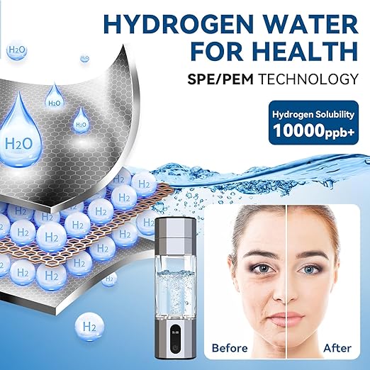 Hydrogen Water Bottle Generator, Portable Rechargeable Ionizer Machine with SPE/PEM Technology, Certified H2 Athletic Hydration, Health Care Gift for Family/Friends/Husband/Wife (Silver, 208ml)