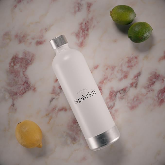 White Stainless Steel Sparkling Water Maker with 2 CO2 Cylinders & 2 Reusable Bottles