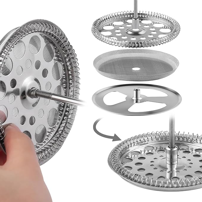 2.6 Inch Filter Parts for 12 oz French Press 3 Pieces Stainless Steel Set Containing Spiral Disk, Small Little Coffee Press Mesh Screen for Sivaphe 350ml Coffee Maker