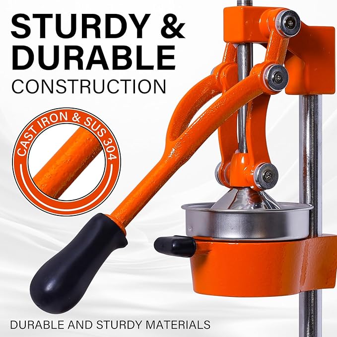 Manual Cast Iron Citrus Juicer,Commercial Hand Press,Heavy Duty Countertop Squeezer for Fresh Orange Lemon Juice,Stable When Pressed,Easy to Use & Clean (Orange)