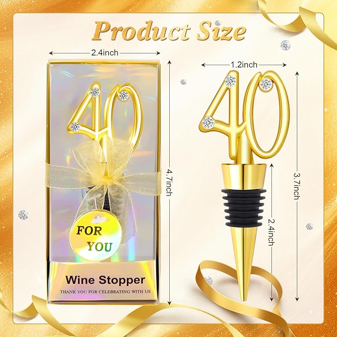 30Pcs 40th Birthday Wine Stopper 40th Wedding Wine Stopper Favors Wine Stoppers Party Favor 40 Birthday Party Souvenirs for Guests Wine Stoppers Gift Box for Wedding Anniversary Decorations (40th)