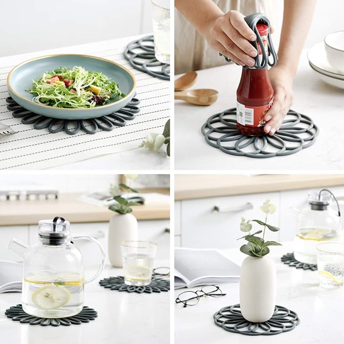 Set of 3 Silicone Trivet Mat - Table & Countertop Hot Pads - Non-Slip & Heat Resistant Modern Kitchen Pads for Pots & Pans, Beige