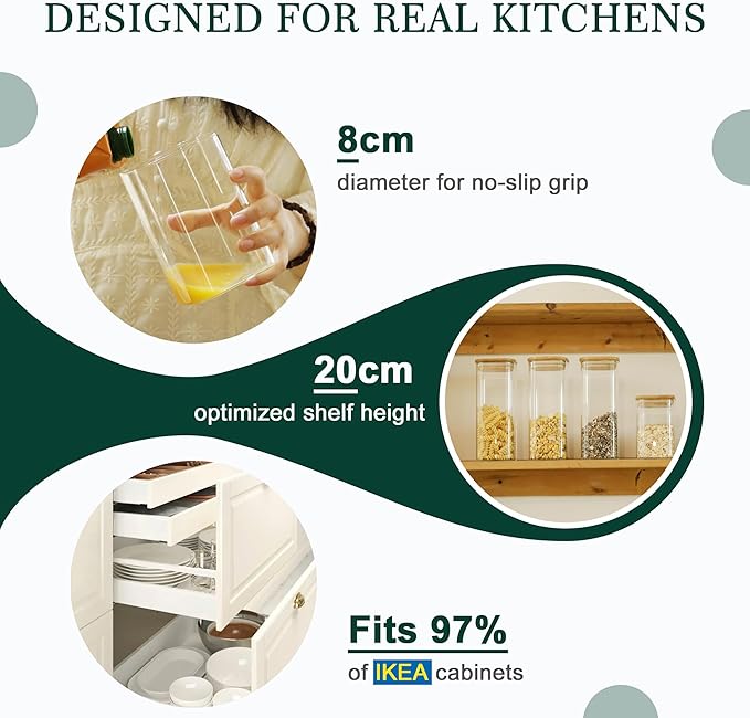 LIBWYS 12-Pack Square Glass Storage Jars with Bamboo Lids (0.6Qt/1.06Qt) - Stackable Food Containers for Pantry Organization, Coffee, Flour, Snacks, Tea | Kitchen Canisters Set