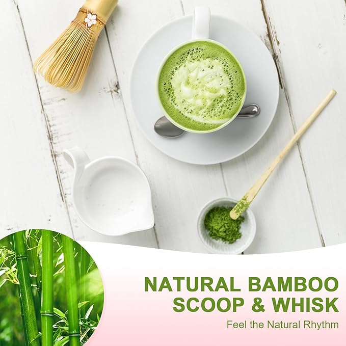 Matcha Set–7-Piece Set Including Matcha Bowl with Spout, Whisk, Chasen Holder, Sifter, Bamboo Scoop,Scoop Stand,wood spoon(Daisy White)–Perfect for Matcha Lovers&Tea Ceremonies