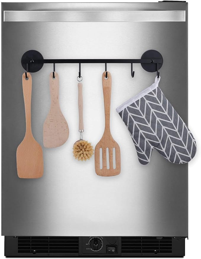 6 Hooks Magnetic Utensil Holder Untensil Rack Tool Hanger Organizer for Refrigerator, Metal Cabinet, Metal Stove, Grill, BBQ