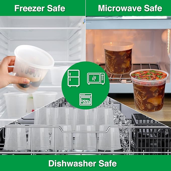 Deli Food Containers with Lids 24 oz-20 Pack Meal Prep Containers Food Storage Containers with Lids Stackable, Leakproof, BPA Free, Microwave Dishwasher Freezer Safe for Takeout Meal