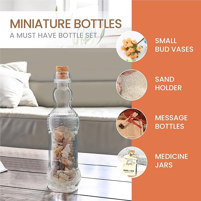BULK PARADISE Decorative 6 Pack Clear Glass Bottles and Small Mini 12 Pack Clear Glass Bottles